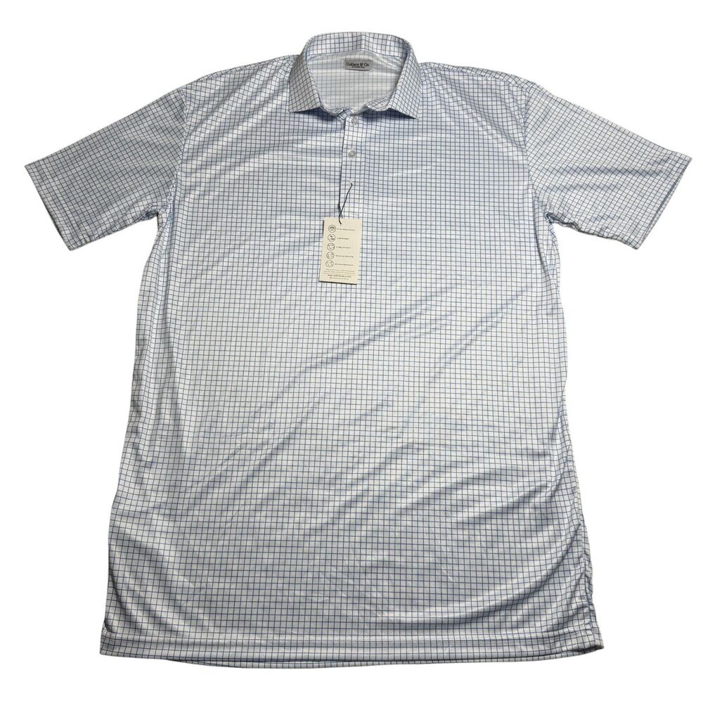 Collars and Co Mens Polo 2XL Tall Semi Spread Thin Blue Check Golf Athletic